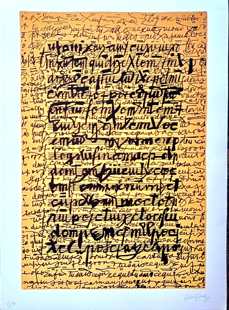 Lithografie Isou -  Lettrist composition, Handsigned amd Dated  Lithograph,  1989