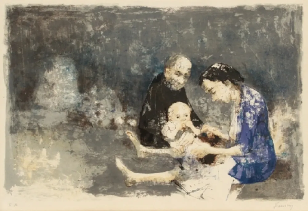 Lithografie Jansem - Couple with baby