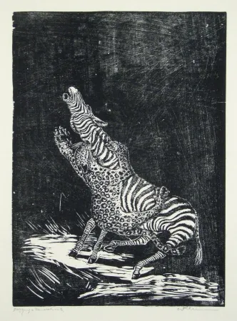 Houtsnede Klemm - Panther und Zebra 