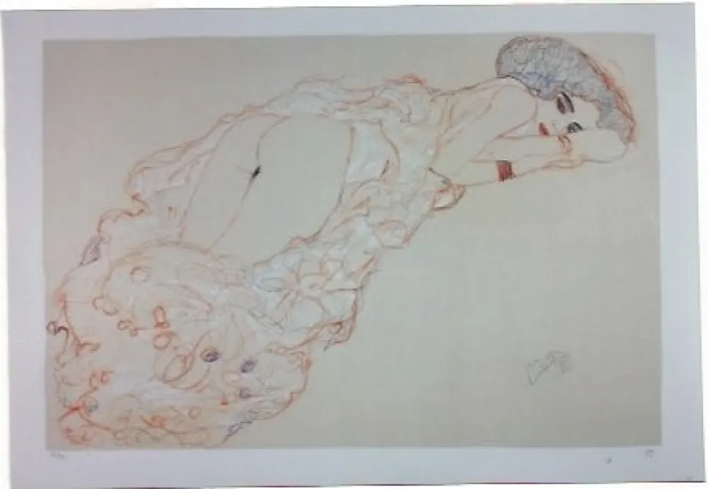 Lithografie Klimt - La fille en robe longue