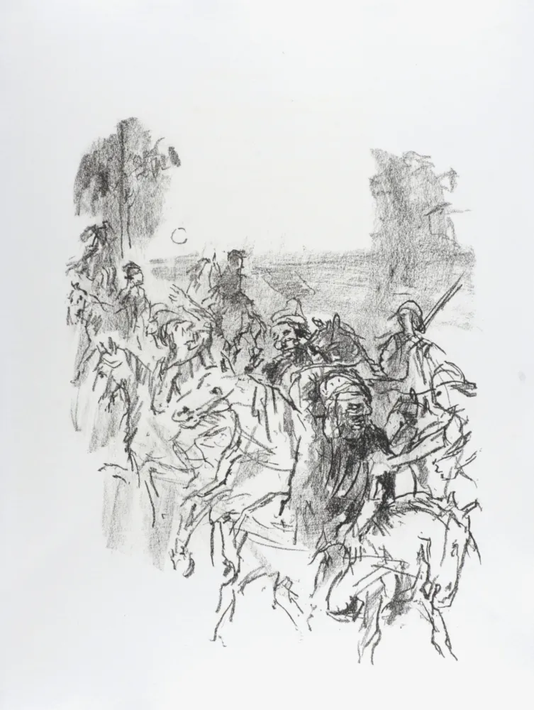 Lithografie Kokoschka - Lear and his men leaving Goneril's castle, 1963