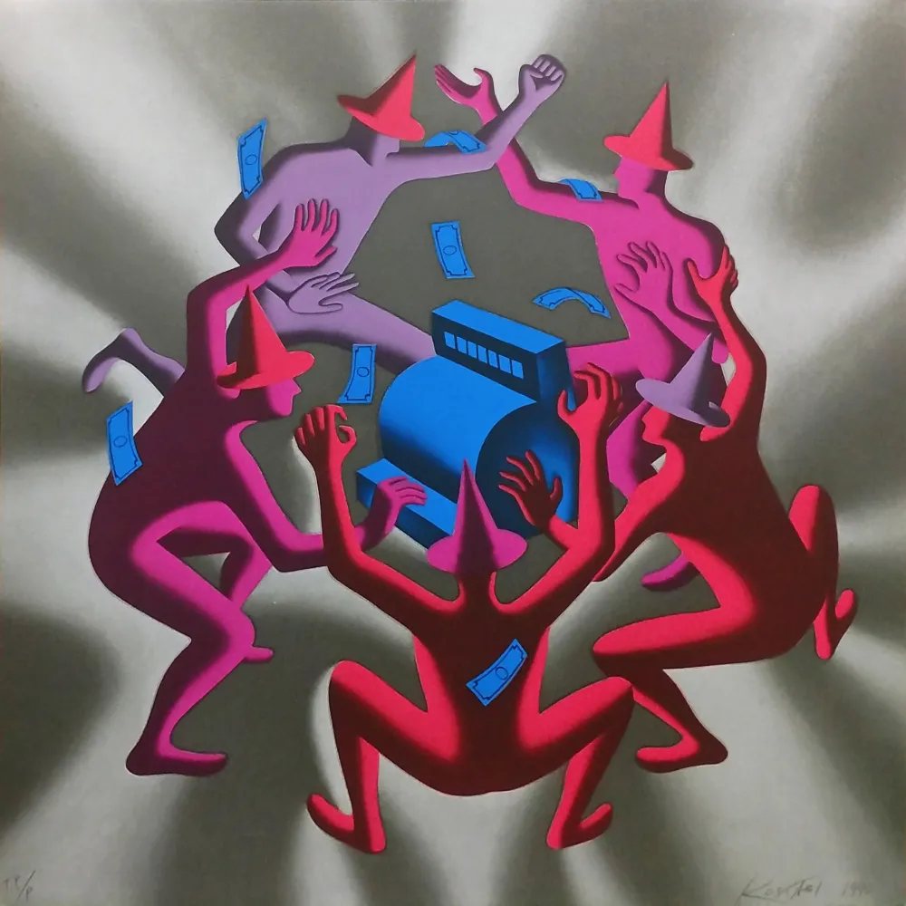 Zeefdruk Kostabi - CASH DANCE (GREY)