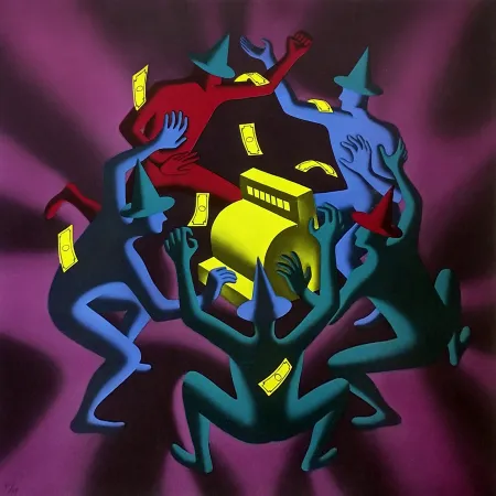 Zeefdruk Kostabi - CASH DANCE (PURPLE)