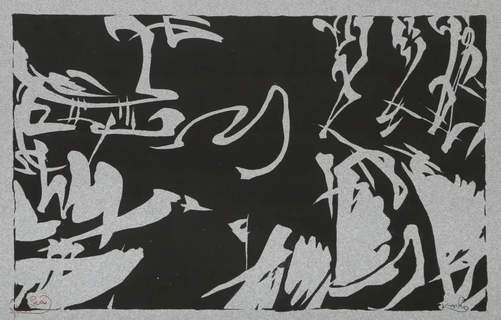 Houtsnede Kupka - Bílé rytmy na černém