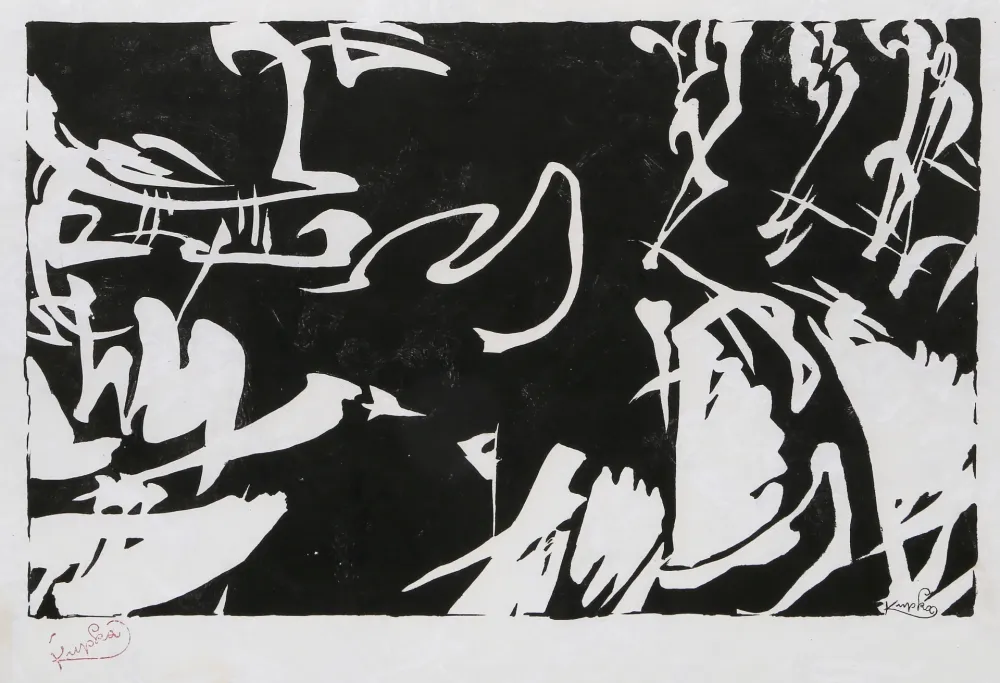 Houtsnede Kupka - Bile rytmy na cernem II