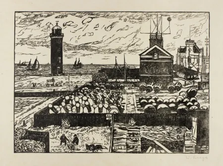 Houtsnede Laage - Beim Leuchtturm (At the Lighthouse)