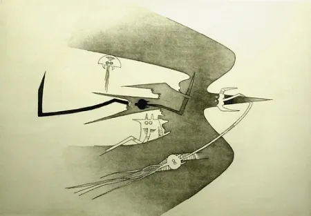 Ets En Aquatint Lam - Des hommes- oiseaux, des nageurs-courbes