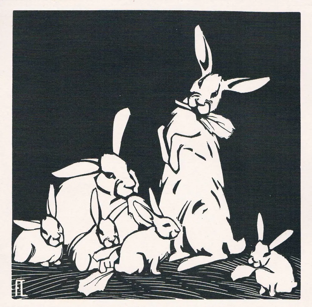 Houtsnede Lang - Rabbits