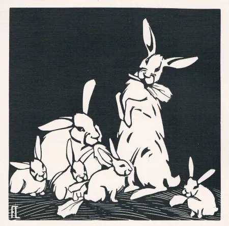 Houtsnede Lang - Rabbits