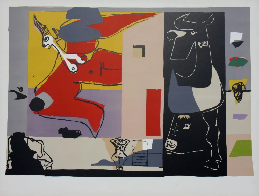 Lithografie Le Corbusier - Femme Unicorne et Taureau Noir