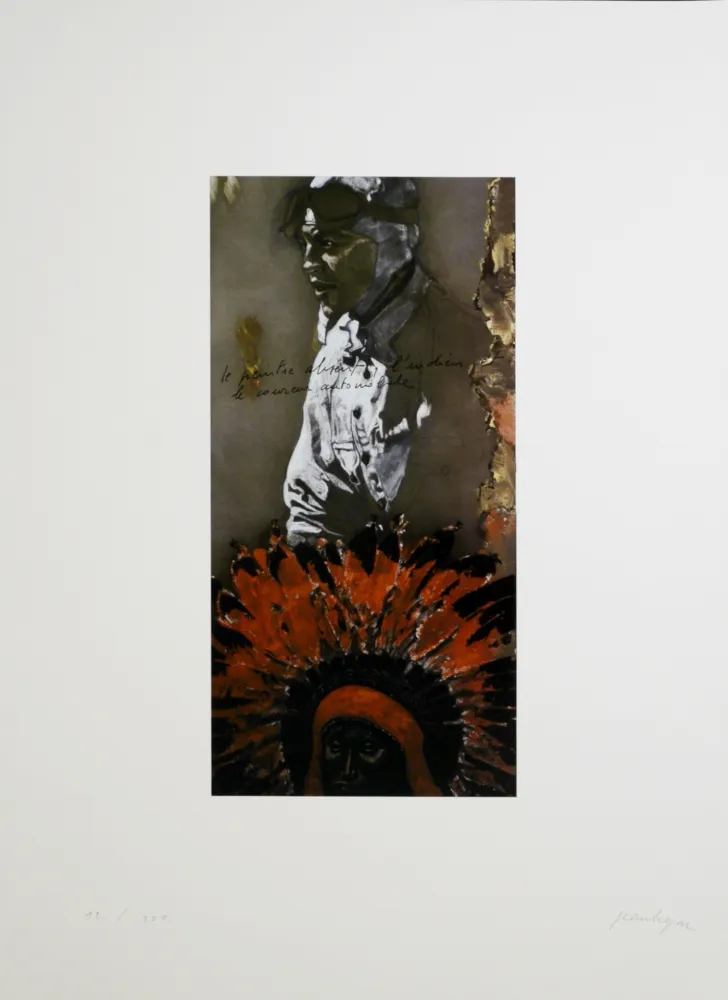 Lithografie Le Gac - Le peintre absent, l'indien et le coureur automobile, 1995