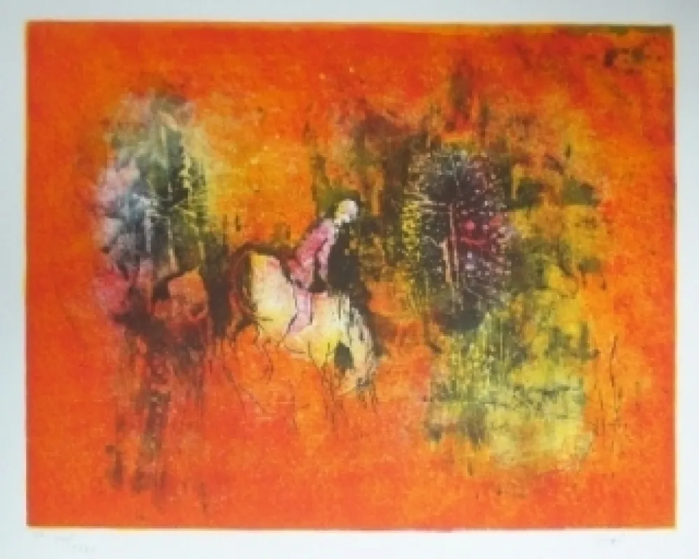 Lithografie Lebadang - Cavalier dans la forêt