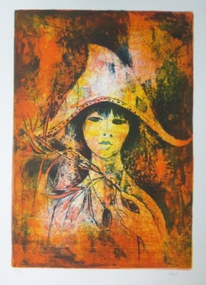 Lithografie Lebadang - Fille au chapeau