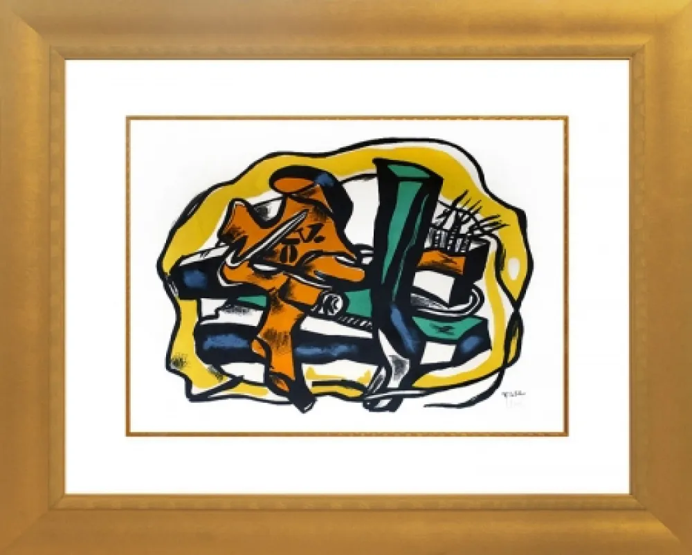 Lithografie Leger - Composition sur fond Jaune