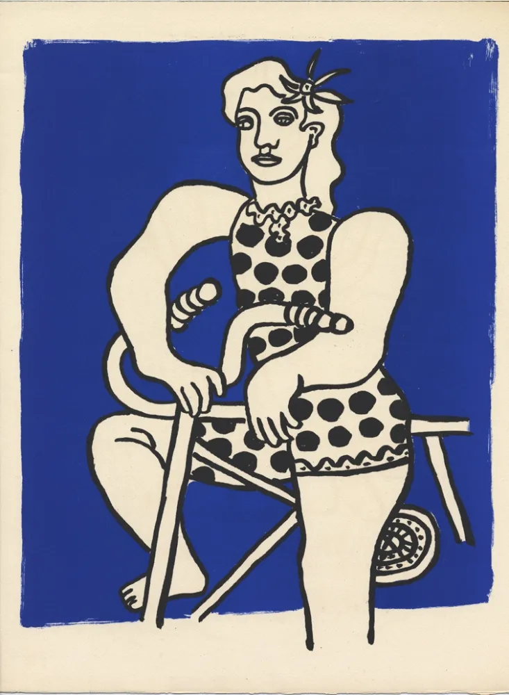 Lithografie Leger - CYCLISTE SUR FOND BLEU (LE CIRQUE 1950)