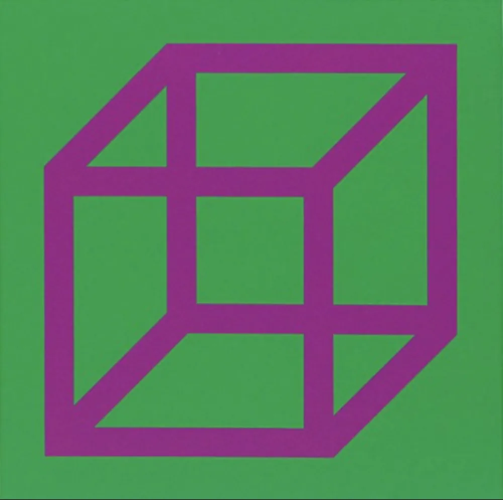 Linosnede Lewitt - Cubes in Color on Color (Green/Purple)