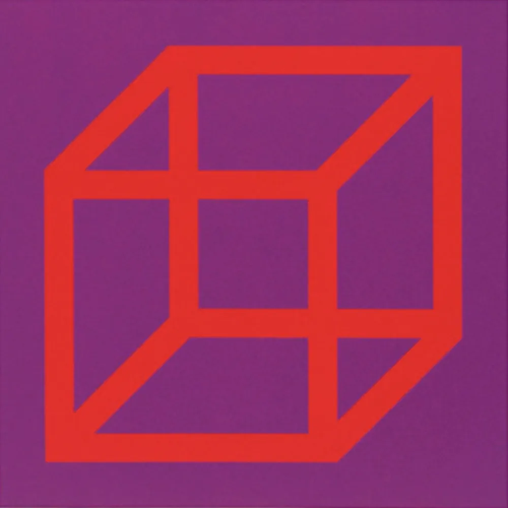 Linosnede Lewitt - Cubes in Color on Color (Purple/Red)