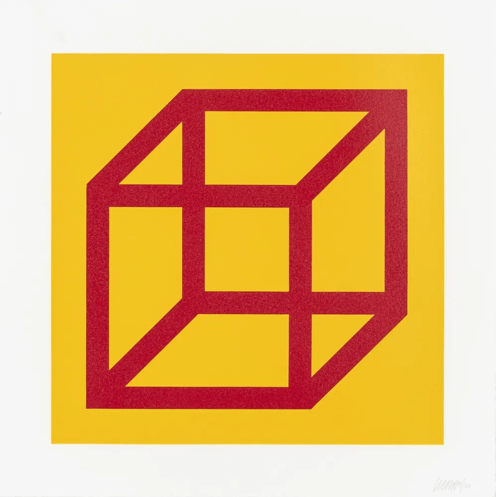 Linosnede Lewitt - Open Cube in Color on Color Plate 01 