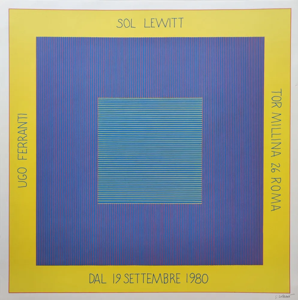 Zeefdruk Lewitt - „Ugo Ferranti – Sol Lewitt - Tor millina 26 Roma – Dal 19 settembre 1980“.