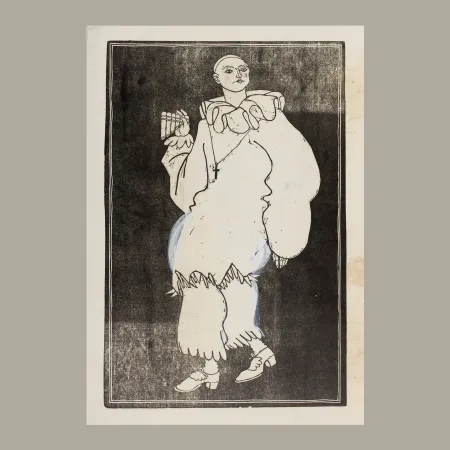 Houtsnede Löffler - Pierrot mit Syrinx (Pierrot with Syrinx)