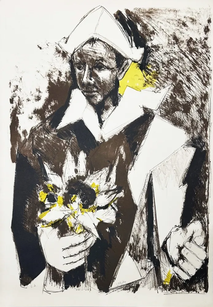 Lithografie Lorjou - Arlequin au tournesol