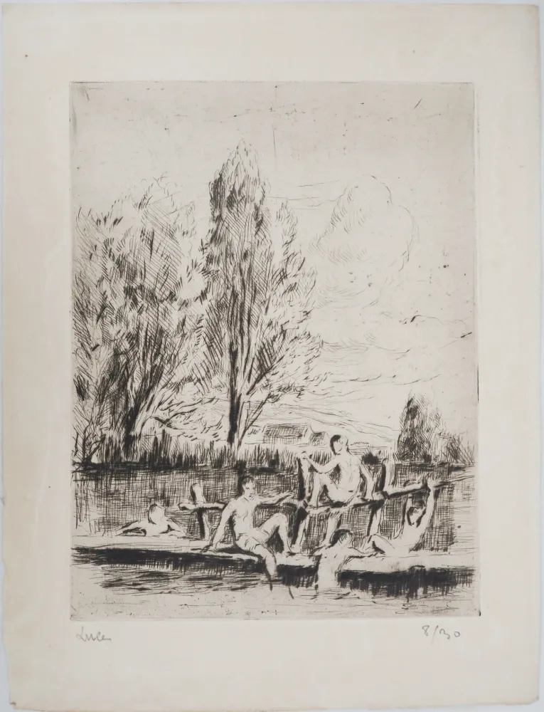 Droge Naald Luce - Maximilien LUCE - Baigneurs Vers 1890 - Gravure originale signée