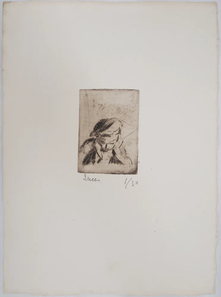 Droge Naald Luce - Maximilien LUCE - Enfant rêvassant Vers 1890 - Gravure originale signée