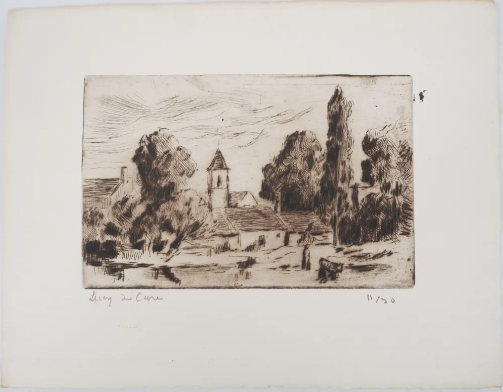 Droge Naald Luce - Maximilien LUCE - Paysage champêtre ( village de Bessy-sur-Cure)  - Gravure originale signée