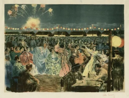 Lithografie Lunois - Fête de nuit sur les bords du Guadalquivir