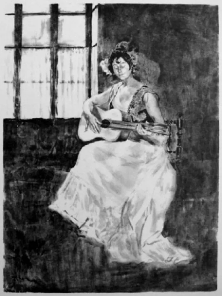 Lithografie Lunois - La guitarera / La guitariste