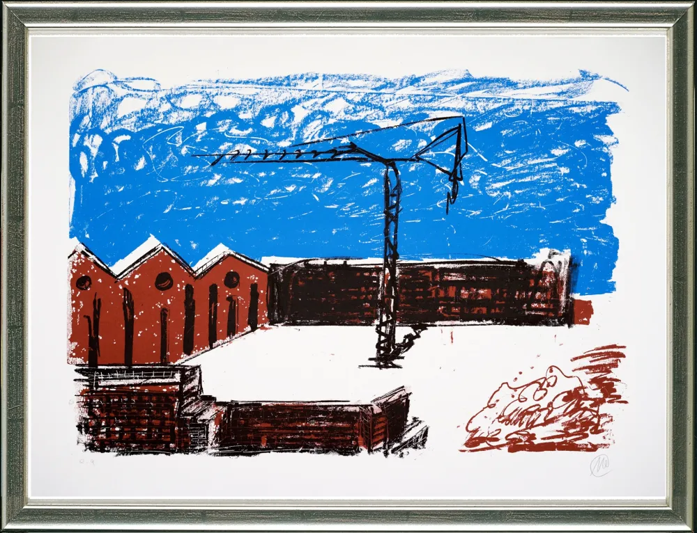 Zeefdruk Lüpertz - Forumsmauern (Baukran)