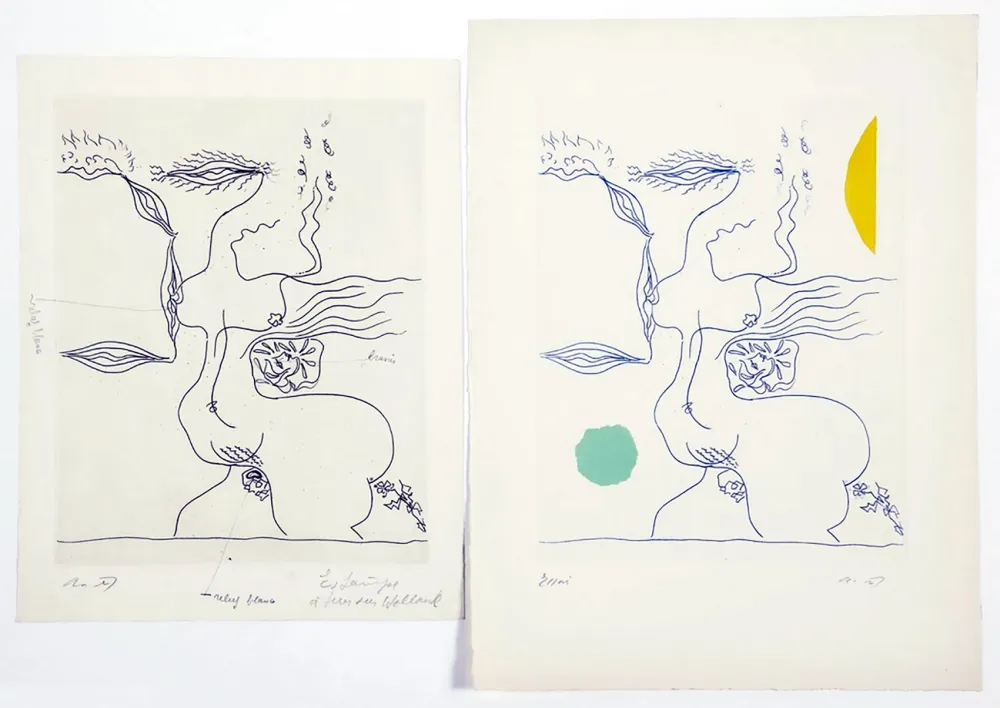 Ets En Aquatint Masson - FANTASME ÉROTIQUE (1960). 2 épreuves dont 1 unique.