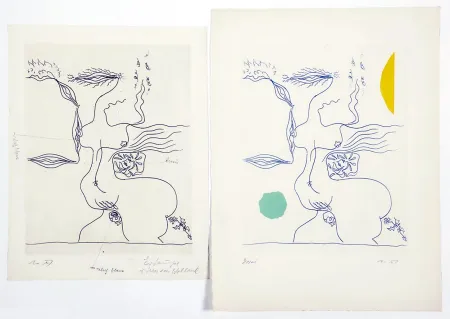 Ets En Aquatint Masson - FANTASME ÉROTIQUE (1960). 2 épreuves dont 1 unique.