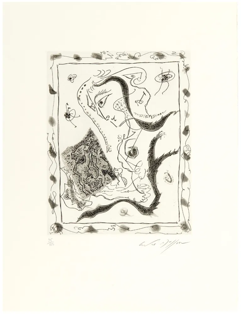 Ets En Aquatint Masson - Jeune fille regardant un dessin surréaliste (1967)