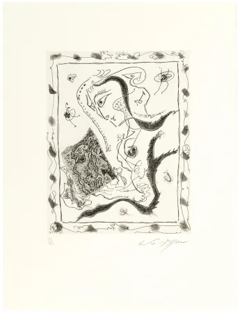 Ets En Aquatint Masson - Jeune fille regardant un dessin surréaliste (1967)