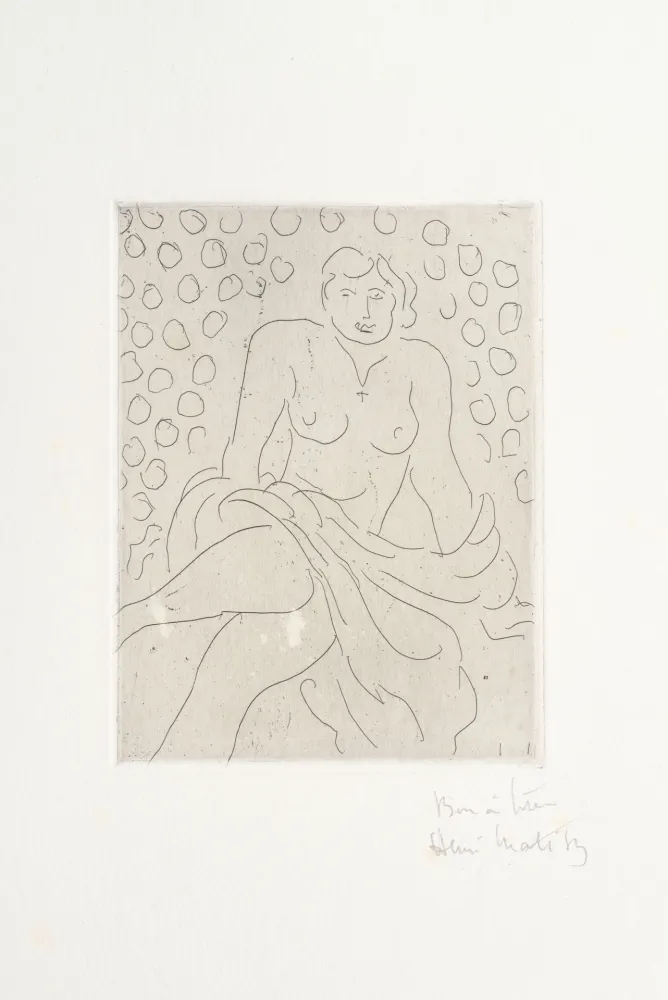 Gravure Matisse - Nu drapé sur fond composé de cercles