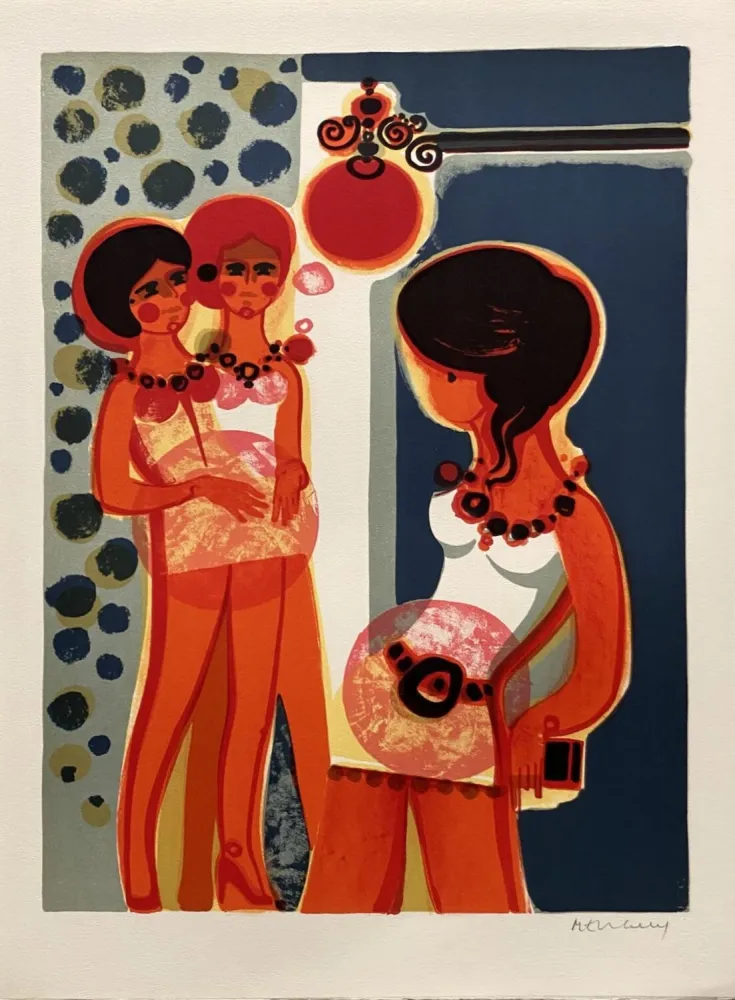 Lithografie Menguy - Les filles