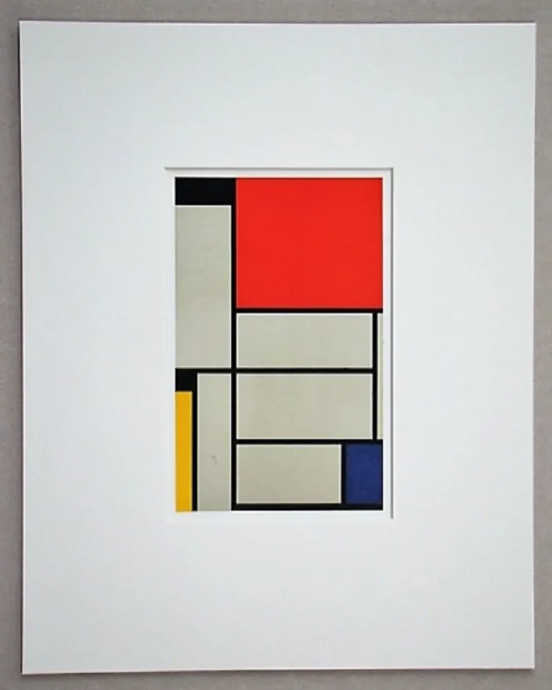 Lithografie Mondrian - Compositie met rood, geel, blauw, zwart en grijs