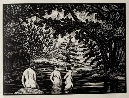 Houtsnede Moreau - LES BAIGNEUSES / BATHERS - Gravure s/bois / Woodcut - 1912