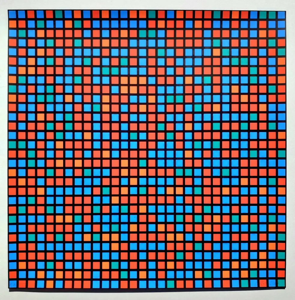 Zeefdruk Morellet - Chartres bleu rouge