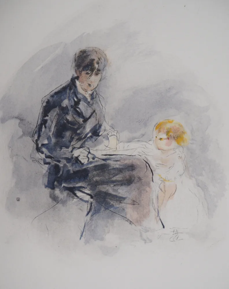 Lithografie Morisot - Autoportrait avec sa fille