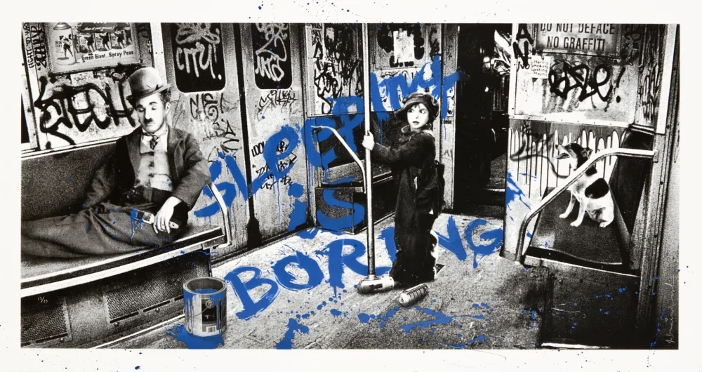 Zeefdruk Mr Brainwash - Sleeping is boring - Blue