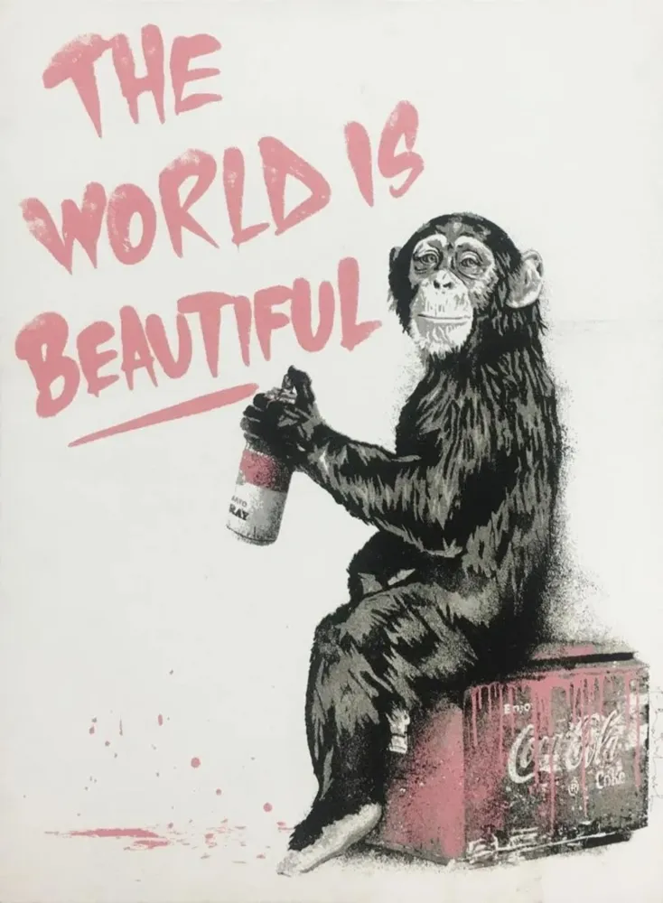 Zeefdruk Mr. Brainwash - The World is Beautiful (Pink)