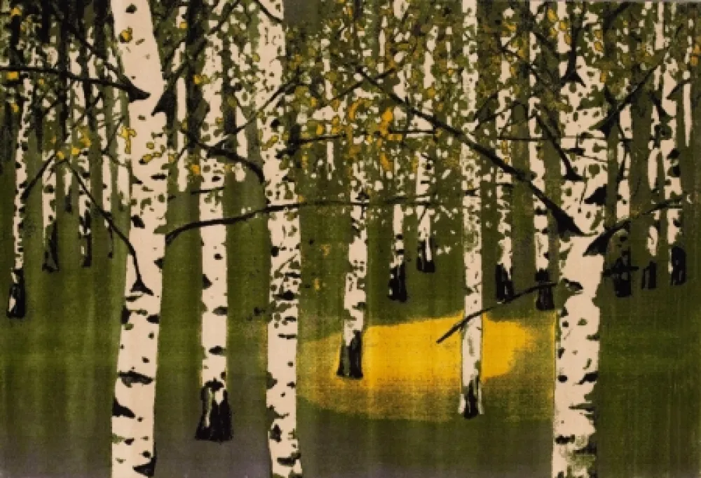 Lithografie Muller - Birkenwald IV