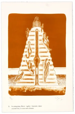 Lithografie Nørgaard - A. In mémoriam, liberté - égalité - fraternité, danse aujourd'hui, tu seras mort demain.