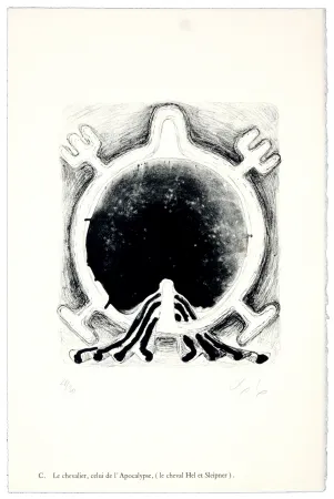 Lithografie Nørgaard - C. Le chevalier, celui de l'Apocalyspe, (le cheval Hel et Sleipner).