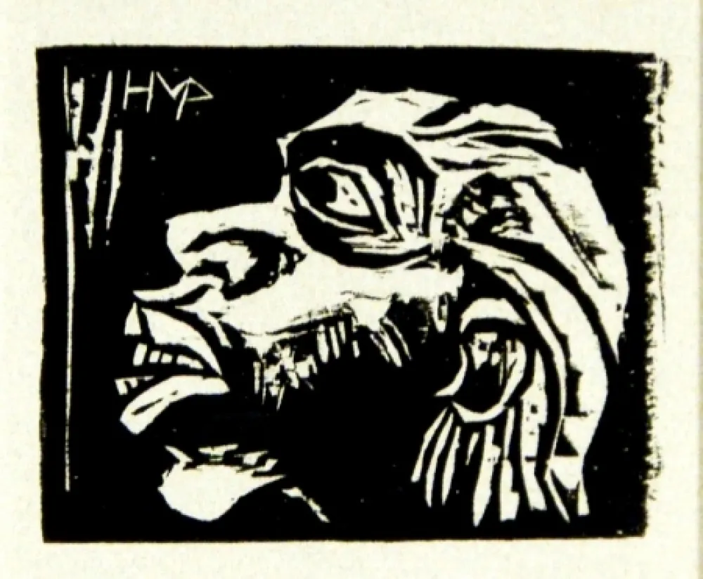 Houtsnede Pechstein - Kopf eines Insulaners (Head of an Islander)