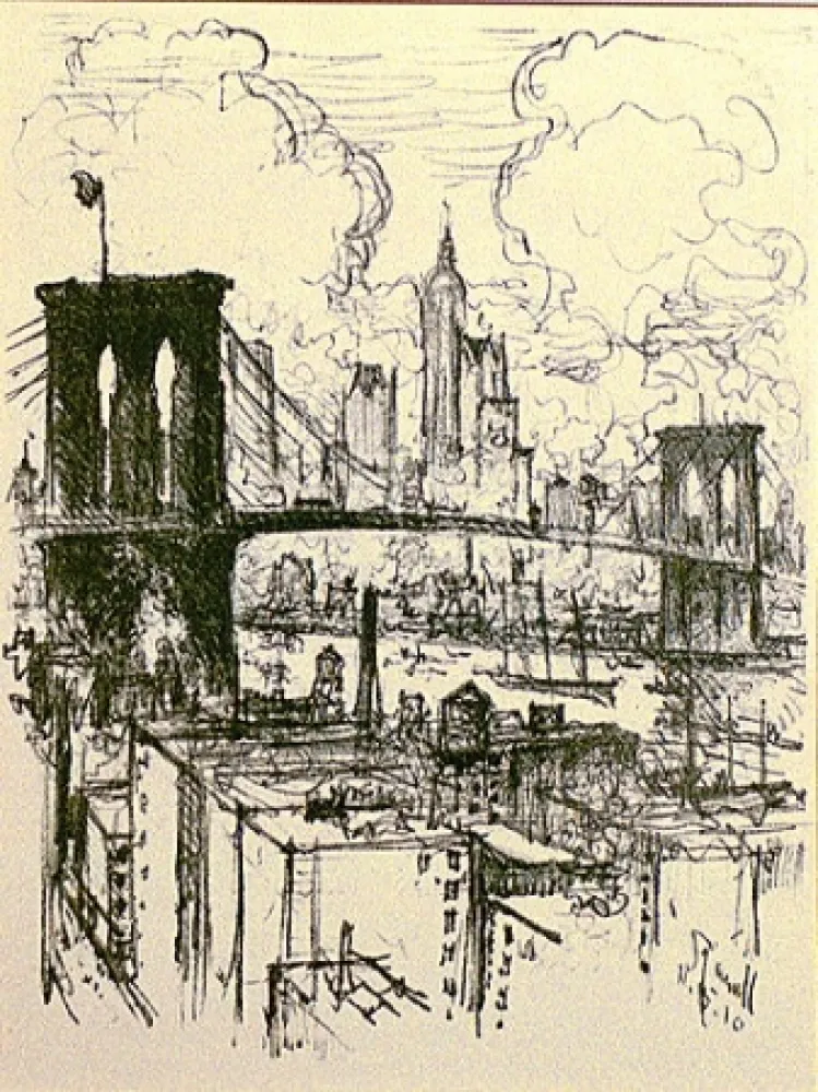 Lithografie Pennell - Brooklyn Bridge