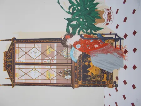 Lithografie Pescalera - La femme à l'éventail