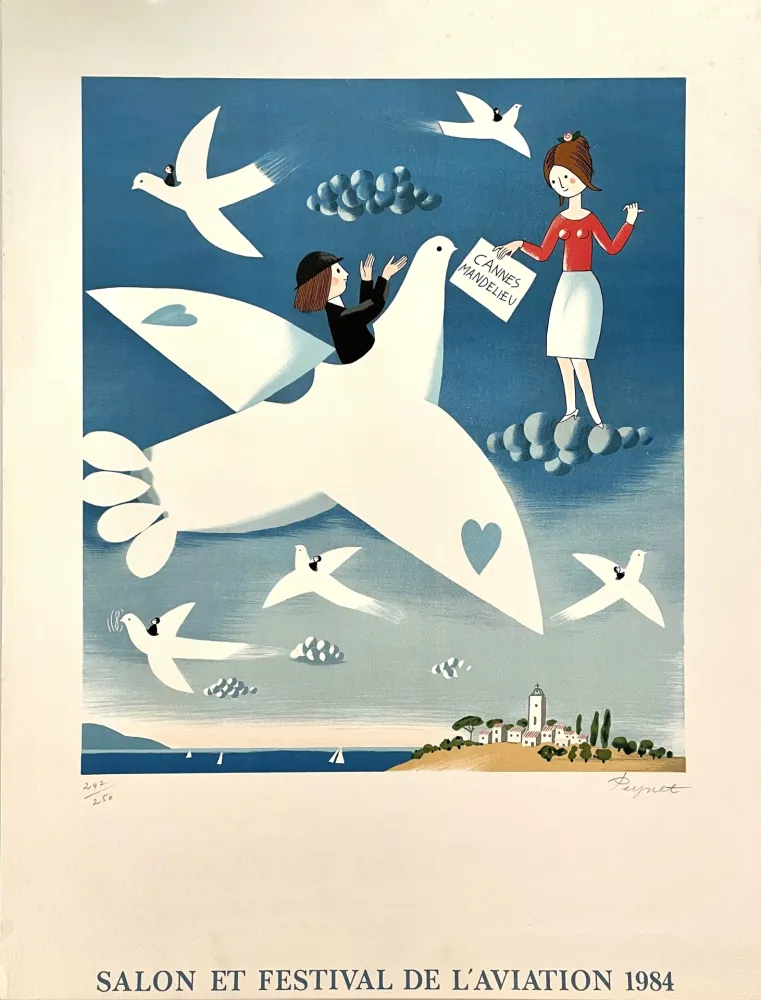Lithografie Peynet - Salon et Festival de l'Aviation 1986